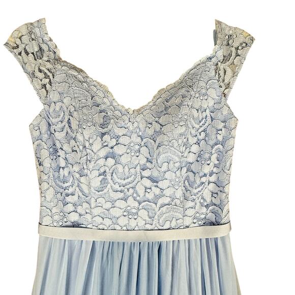 Davids Bridal Formal Gown Womens 2 Light Blue Off Shoulder Slit Lace‎ Prom Dress - Picture 7 of 15